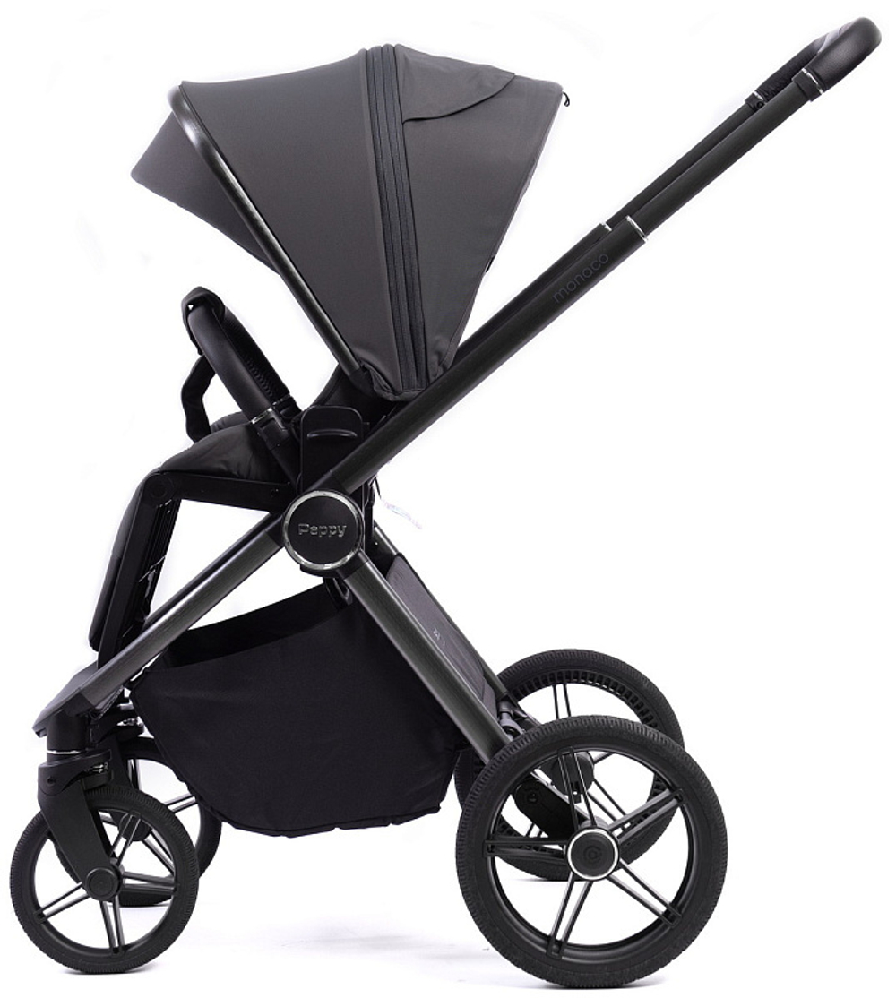 Детская коляска Peppy Monaco 3 в 1 с автокреслом Verona Black Antrazit (графитовый), рама серая