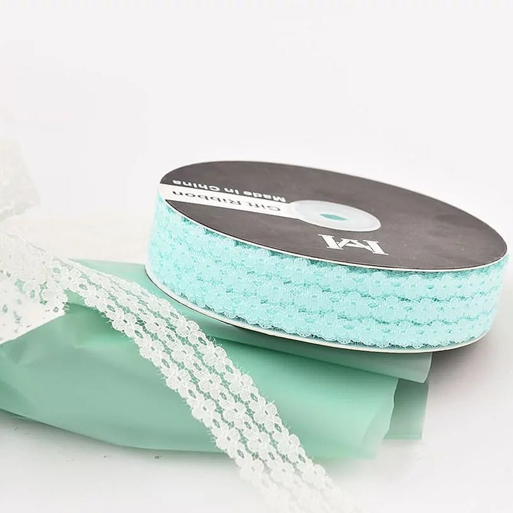 Лента кружево 3 цветка 2.5см*35ярд БИРЮЗА