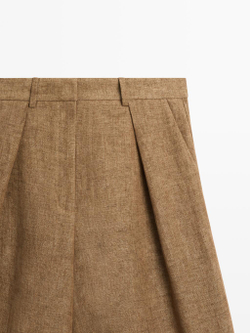 Massimo Dutti Длинные льняные шорты-бермуды, цвет верблюжьей шерсти