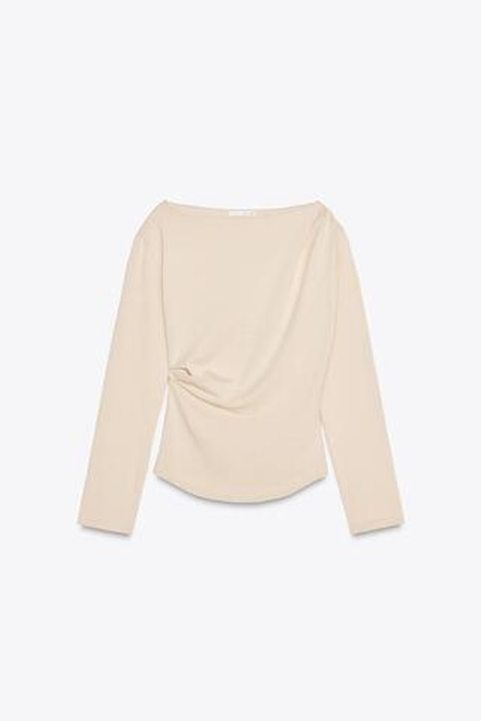 ZARA ТОП СО СБОРКАМИ СБОКУ, КАМЕННЫЙ
