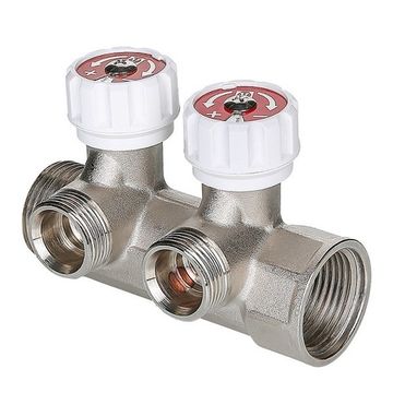 Коллектор Valtec 1"x3/4" «евроконус» на 2 выхода с вентилями для водоснабжения VTc.570.NE.0602