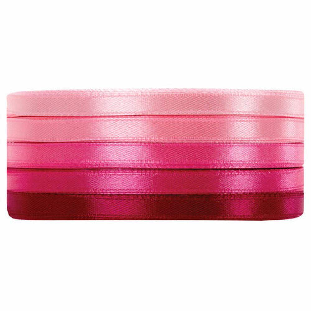 Лента атласная ширина 6 мм, РОЗОВЫЙ СПЕКТР набор 5 цветов по 23 м, BRAUBERG, 591491