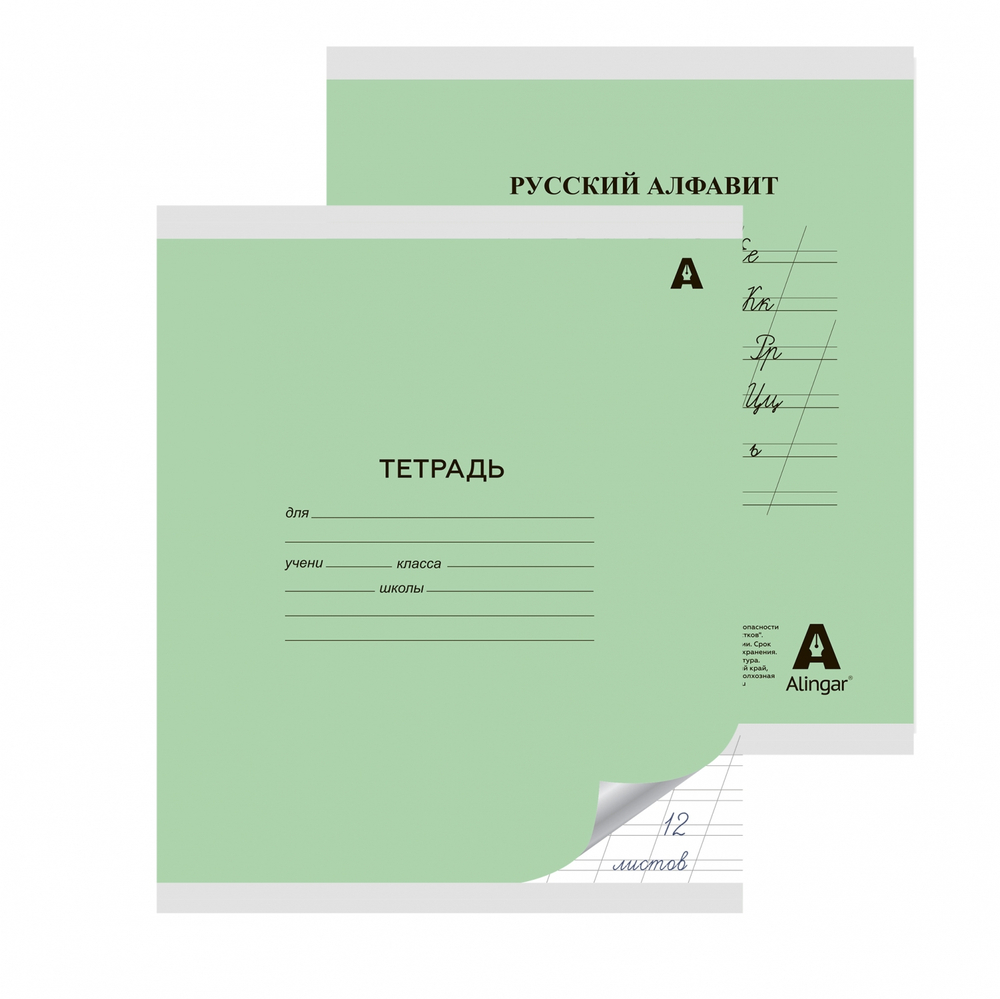 Тетрадь 12л., косая линия, Alingar, скрепка, блок офсет, мелованный картон (стандарт), "Зелёная"