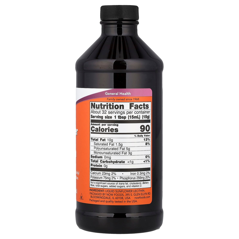 NOW Foods, жидкий лецитин из подсолнечника, 473 мл (16 жидк. унций)