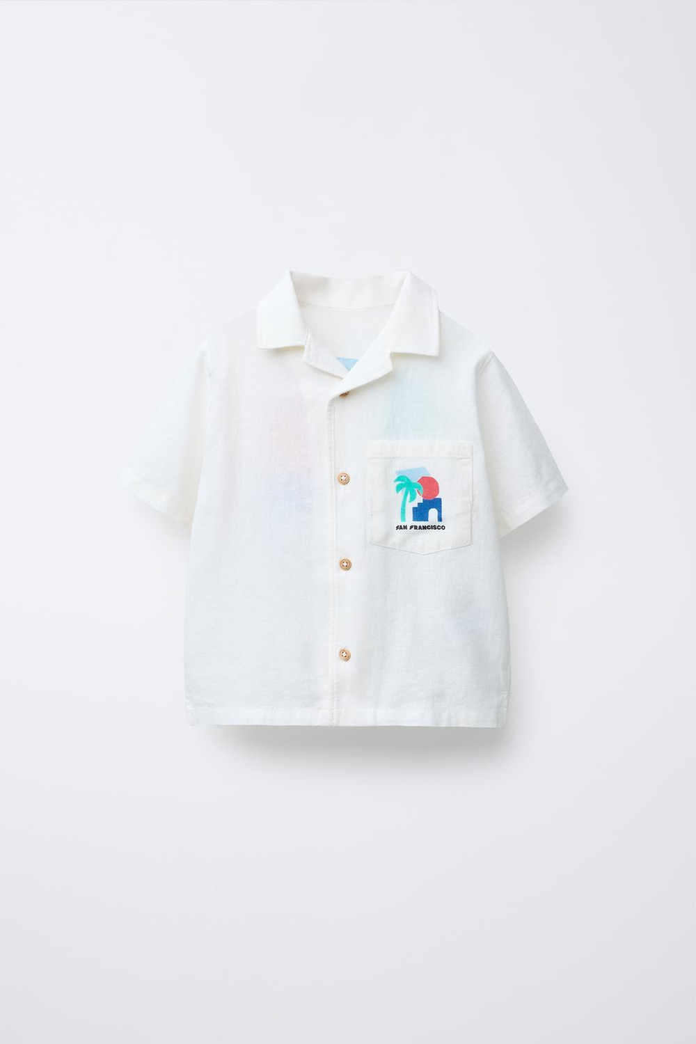 ZARA РУБАШКА ИЗ СМЕСОВОГО ЛЬНА С ПРИНТОМ, ЭКРЮ