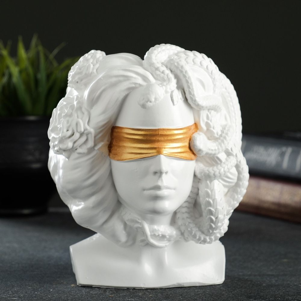 Кашпо - органайзер "Горгона Медуза" (Белая с золотом), 13х15х11см 7501895