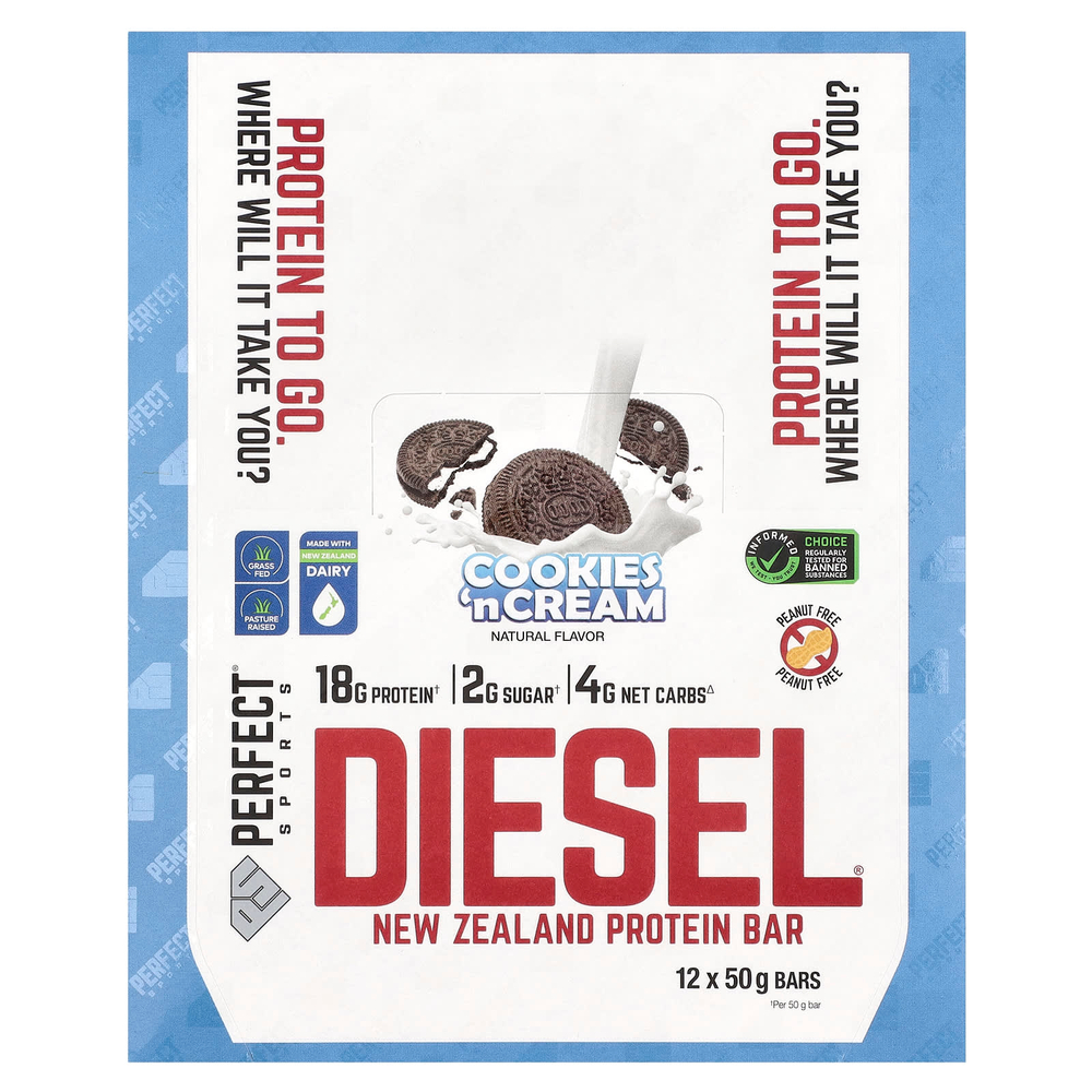 PERFECT Sports, Diesel, протеиновый батончик из Новой Зеландии, печенье с кремом, 12 батончиков, по 50 г