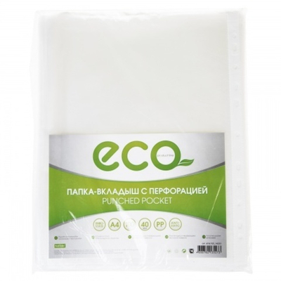 Папка-вкладыш (файл) Hatber ECO, A4, 40 мкм, прозрачный, тиснение, 1 шт