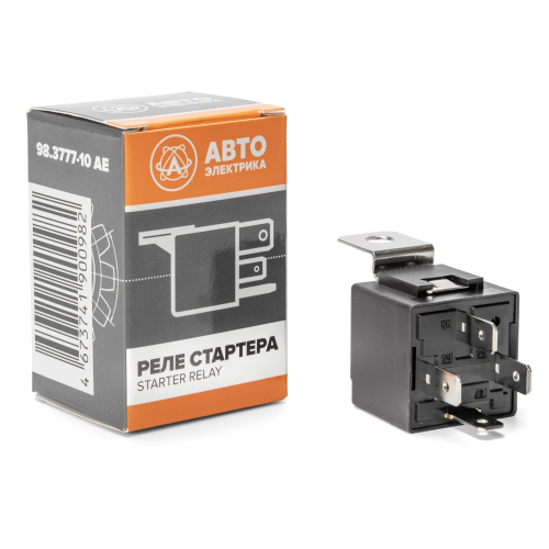 98.3777-10 AE Реле стартера (4-х контактное), ГАЗ, ВАЗ, УАЗ, ПАЗ, 12 В, 30 А, замыкающее, с кронштей