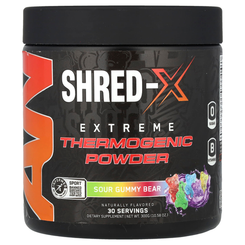 ABE, Shred-X, Extreme-Thermogenic Powder, кислый жевательный мишка, 300 г (10,58 унции)