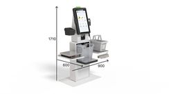 POScenter SCO-K210 Mod_V2 (21.5”, J4125, 8Gb, SSD128Gb, 2D сканер, Светофор, З цвета, полка для ПИН-пад, полка для ККТ, стойка модульная для покупок Чёрная, 3 полки, держатель пакетов)