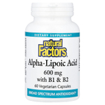 Natural Factors, альфа-липоевая кислота с витаминами B1 и B2, 60 вегетарианских капсул