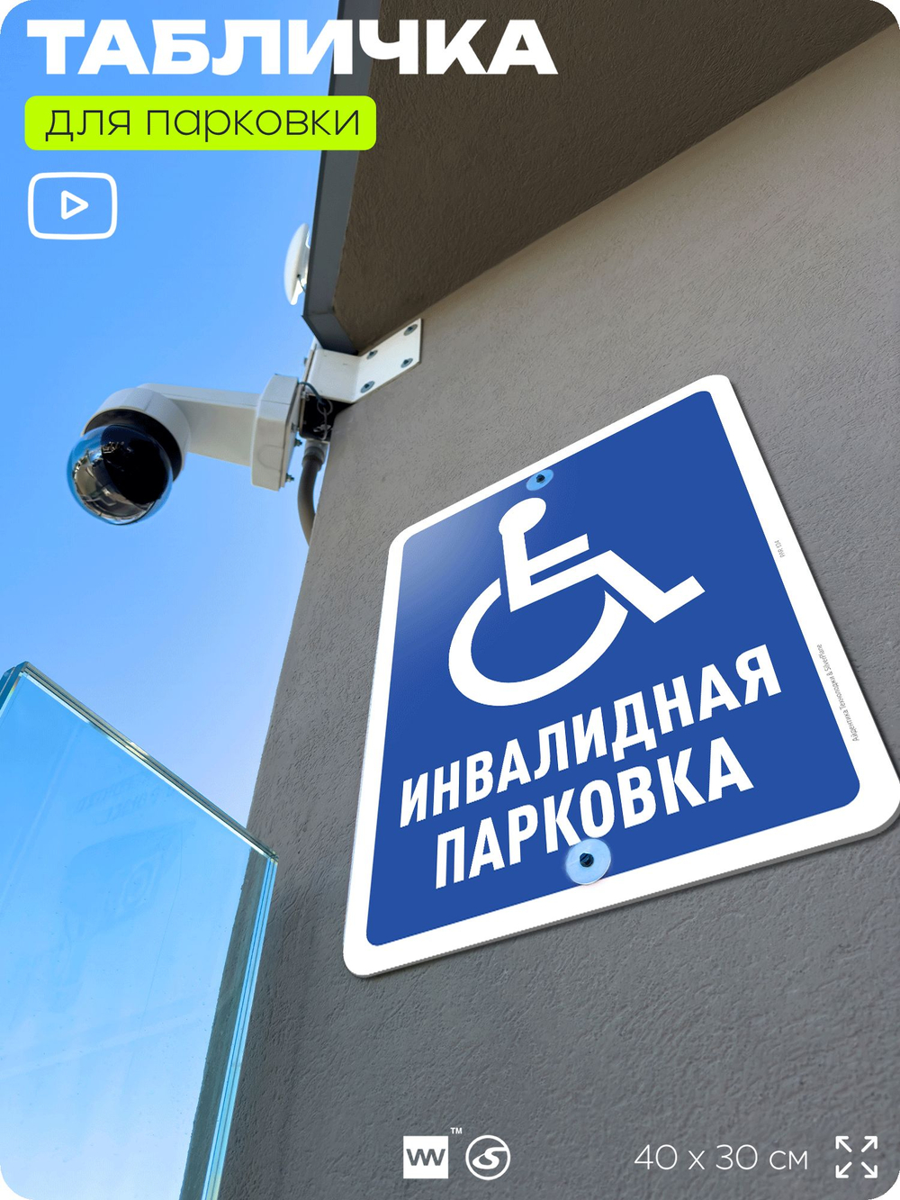 Табличка для парковки "Инвалидная парковка", для дома, офиса, организаций, 40х30 см, Silver Plane x Айдентика Технолоджи