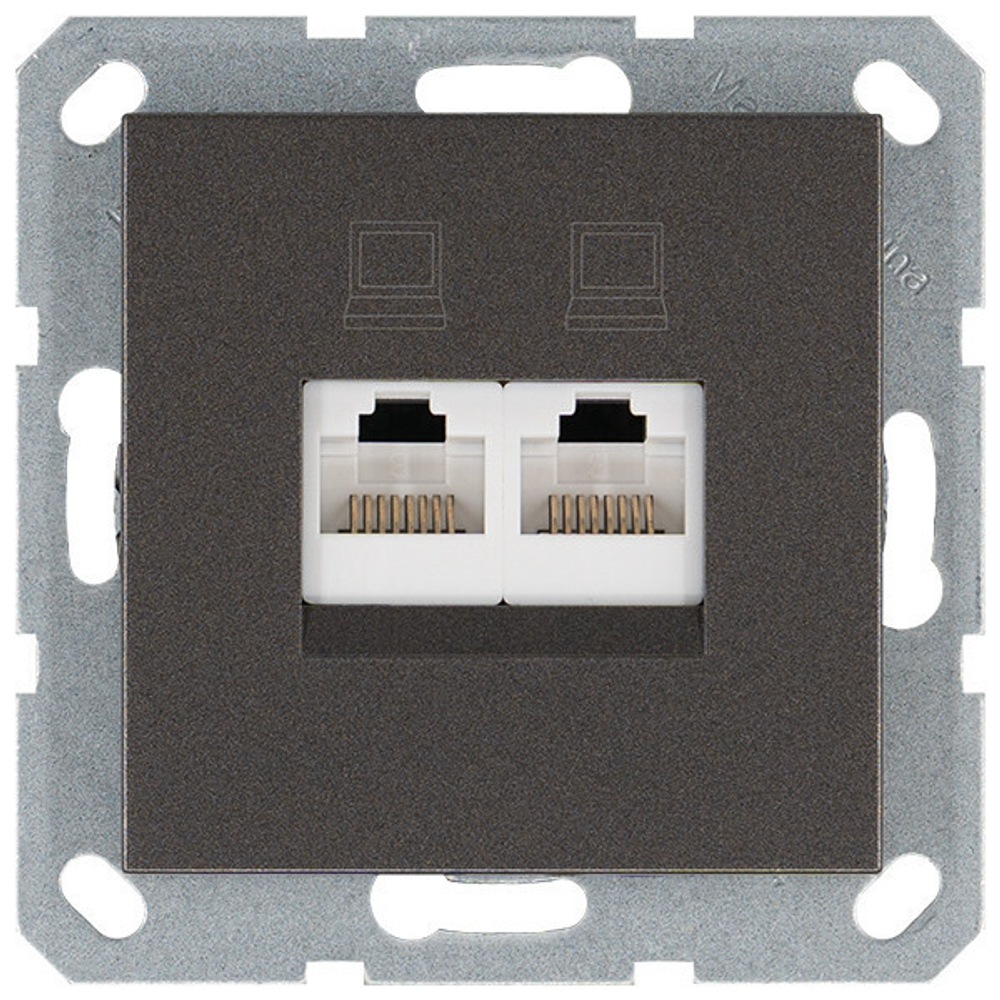 Интернет-розетка RJ45 двойная с накладкой, цвет Мокко