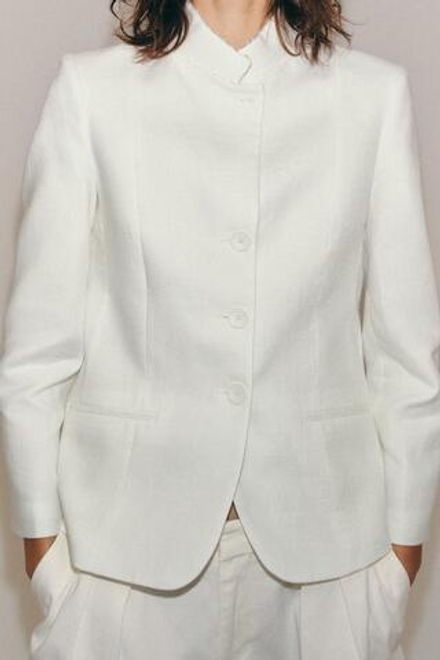 ZARA БЛЕЙЗЕР ИЗ 100% ЛЬНА — ZW COLLECTION, БЕЛЫЙ