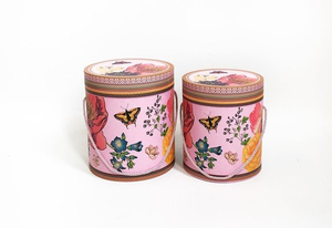 Коробки Цилиндр с ручкой "Бабочки и цветы" Набор 2 шт. Розовый