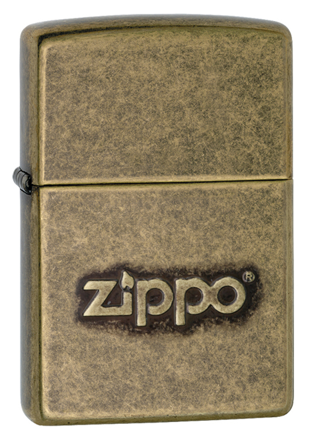 Легендарная классическая американская бензиновая широкая зажигалка ZIPPO Classic Antique Brass™ серебристая матовая из латуни и стали  с логотипом Zippo ZP-28994