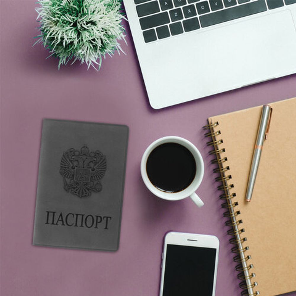 Обложка для паспорта STAFF, мягкий полиуретан, "ГЕРБ", светло-серая, 237610