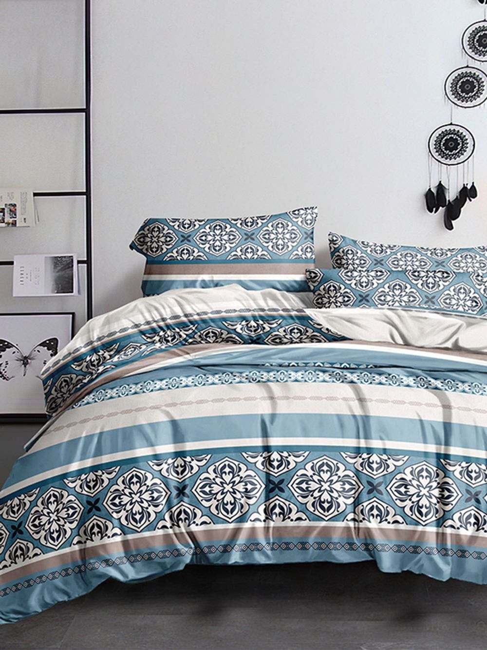 Постельное белье полисатин Simple House "Motivo" 2-спальное Наволочка 50х70 см 2 шт Простынь на резинке 160x200 см Пододеяльник 175x215 см