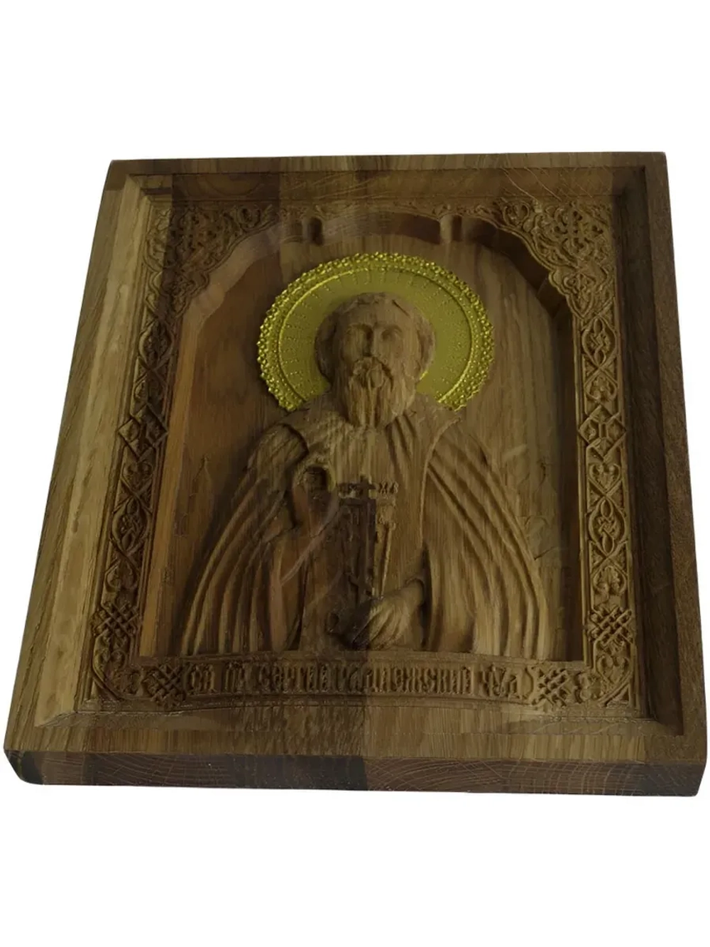 Освященная Икона Сергия Радонежского резная из дуба.
