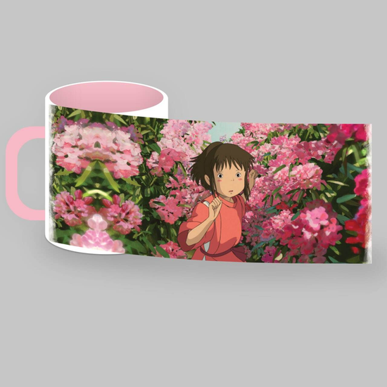 Кружка керамическая объем 330мл, Хаяо Миядзаки Унесенные призраками. Тихиро (розовая)