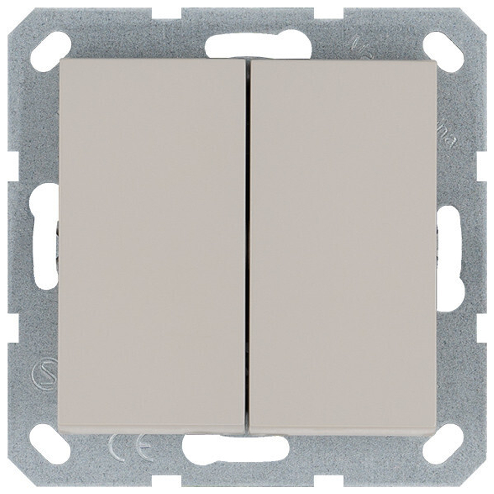 Выключатель двухклавишный 10A 250V~ с накладкой, цвет Тауп