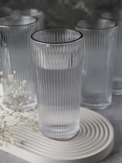 Ребристые бокалы для виски, 330 мл. 6 шт. с золотой каймой