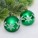 Новогодние шары «Снежный шарм» 6 см (набор 6 шт), Зеленый