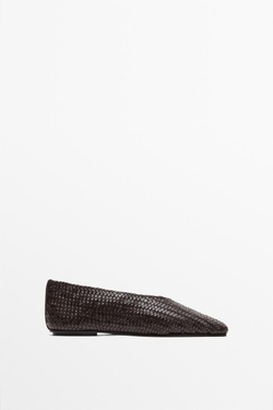 Massimo Dutti Плетёные кожаные балетки, коричневый