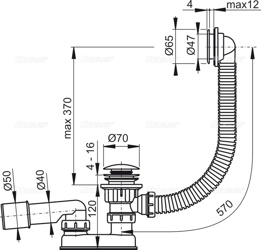 Сифон для ванны AlcaPlast A505KM