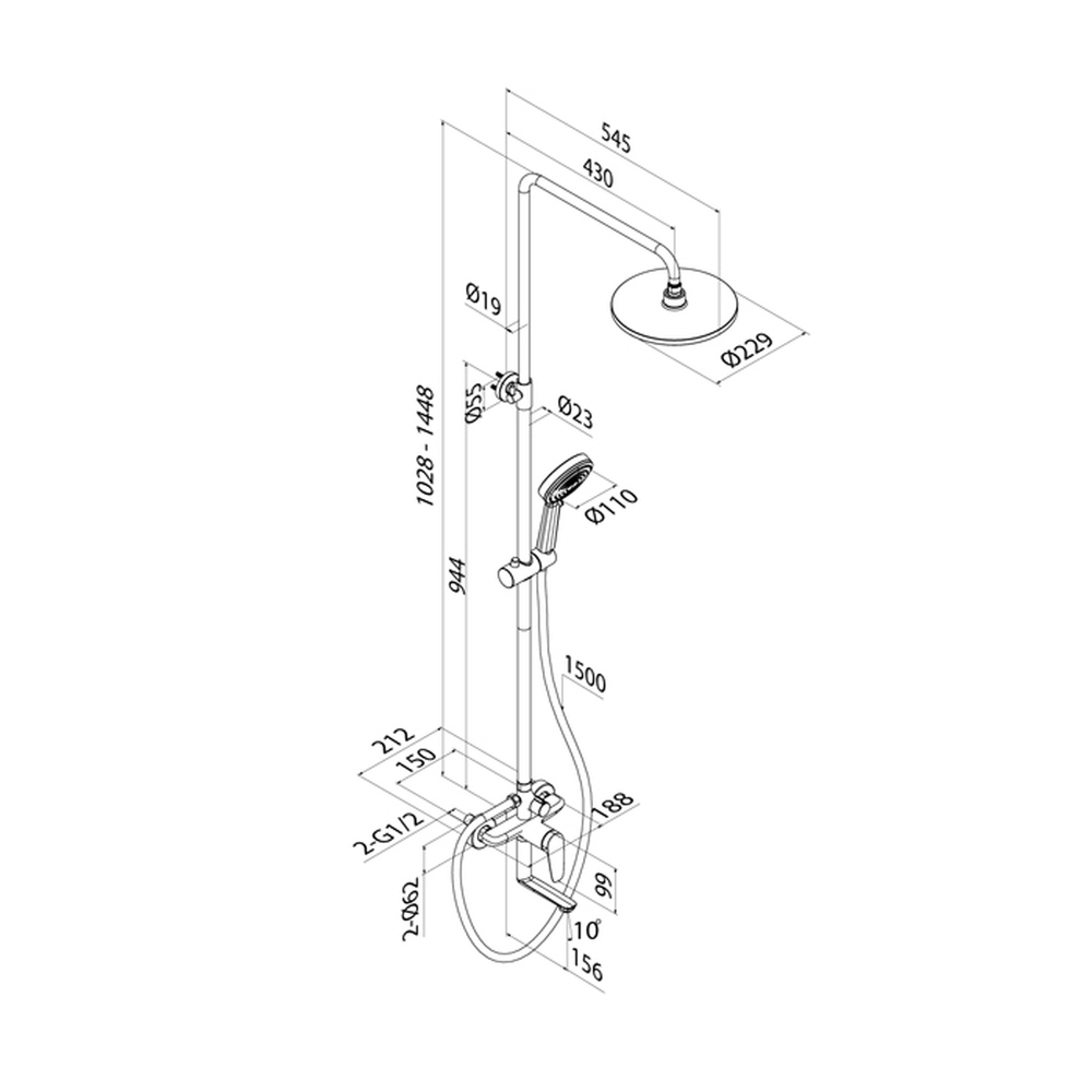 Душевая система 35к IDDIS ZDXSB3Fi06 "Zodiac X" лейка "Тропический душ" пов. излив ХРОМ