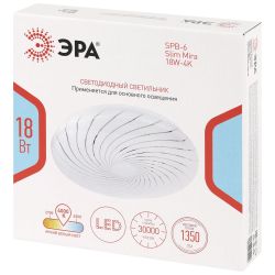Светильник потолочный светодиодный ЭРА SPB-6 Slim Mira 18W-4K без ДУ