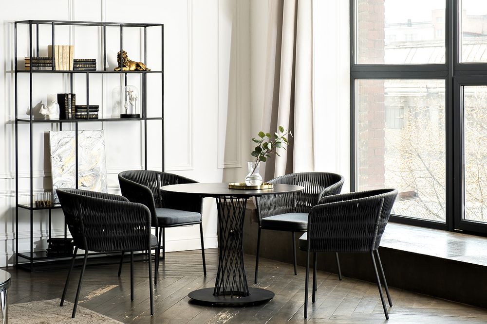 "Диего" обеденная группа на 4 персоны со стульями "Бордо" плетения колос, столешница "серый гранит"