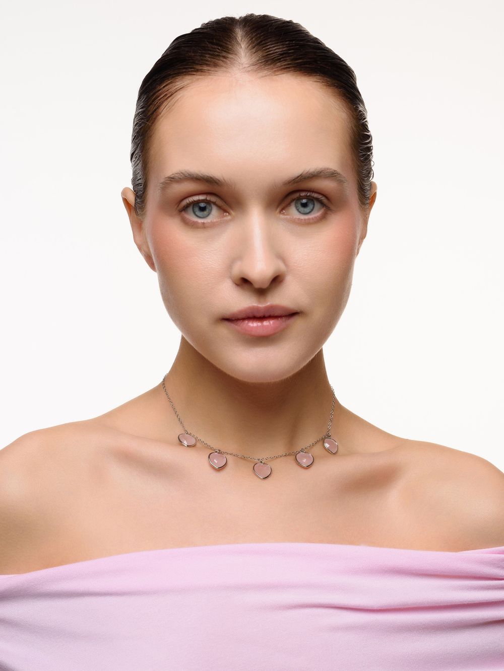 Чокер "Amour" с розовым кварцем Silver