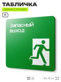 Табличка Запасный выход, на дверь и стену, навигационная и информационная, серия CONCEPT, 18х18 см, Айдентика Технолоджи