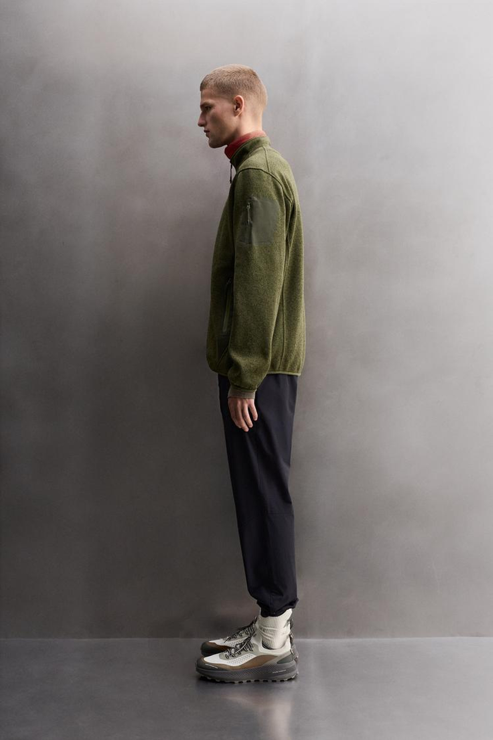 ZARA ВЯЗАНАЯ КУРТКА С ФЛИСОМ, ЗЕЛЕНЫЙ