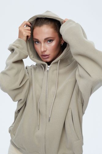 Оливковый худи на молнии с капюшоном