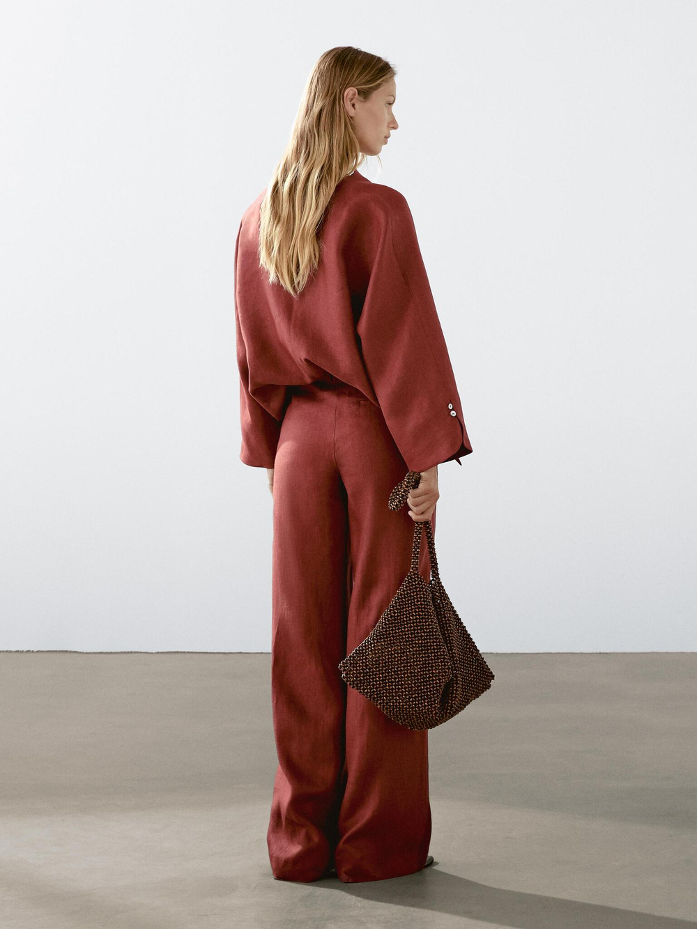 Massimo Dutti Струящиеся брюки из 100% льна, темно-розовый