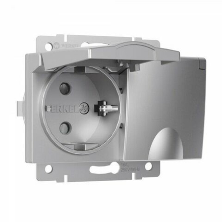 Розетка двойная влагозащ. с зазем. с защит. крышками и шторками (серебряный)