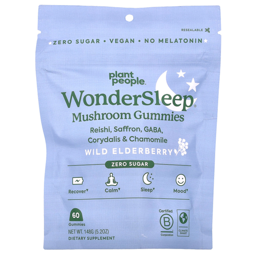 Plant People, WonderSleep®, жевательные мармеладки с грибами, дикая бузина, 60 жевательных мармеладок, 148 г (5,2 унции)