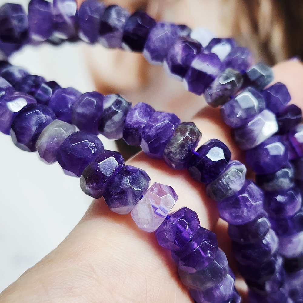 Аметист шеврон, крупный рондель 11×5мм, огранка