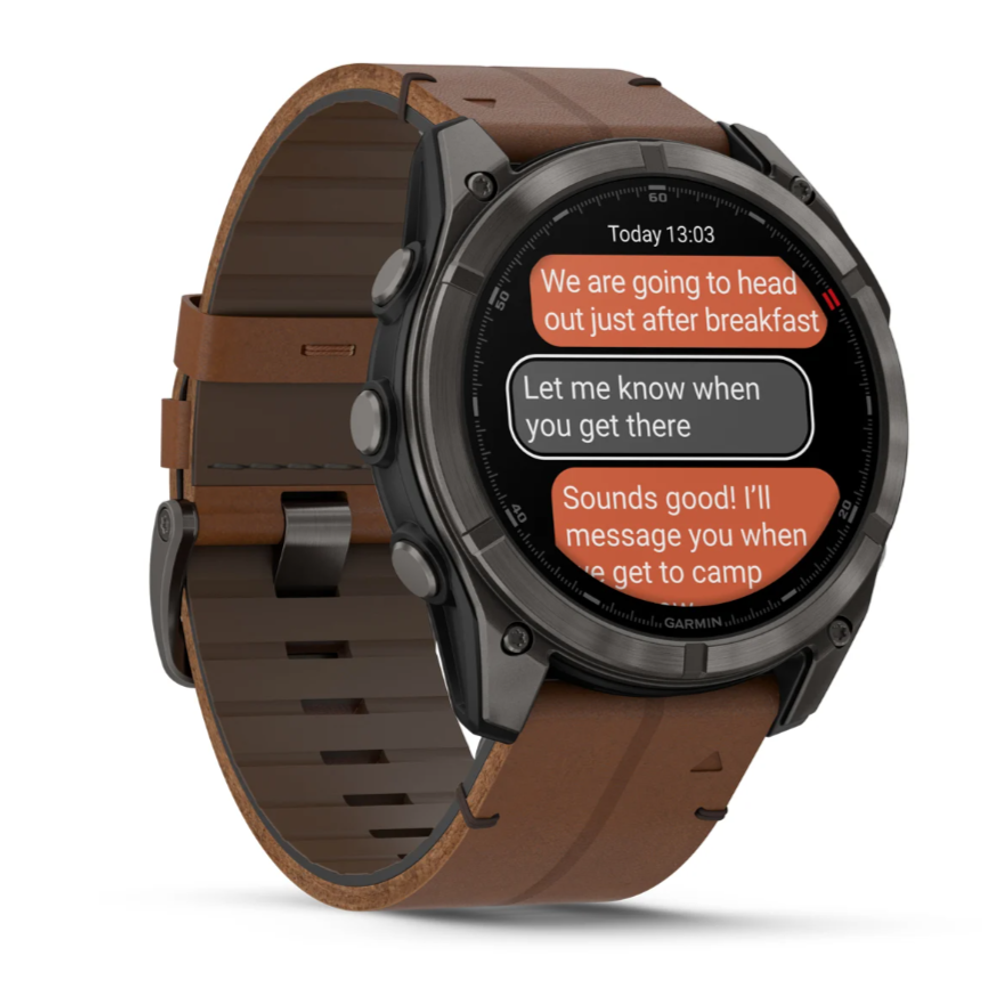 Garmin Fenix 8 PRO, 51 мм, AMOLED, Sapphire, Carbon grey DLC titanium with Chestnut leather band