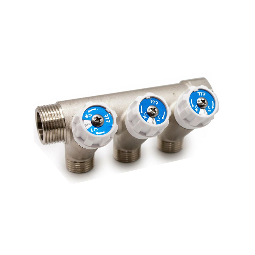 Коллектор с вентилями 3/4"х1/2", латунь, наружная резьба 3/4"х1/2"х3 (39506)