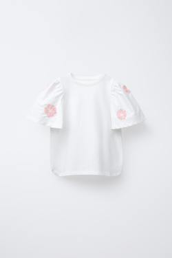 ZARA БЛУЗА С КОНТРАСТНОЙ ЦВЕТОЧНОЙ ВЫШИВКОЙ, БЕЛЫЙ