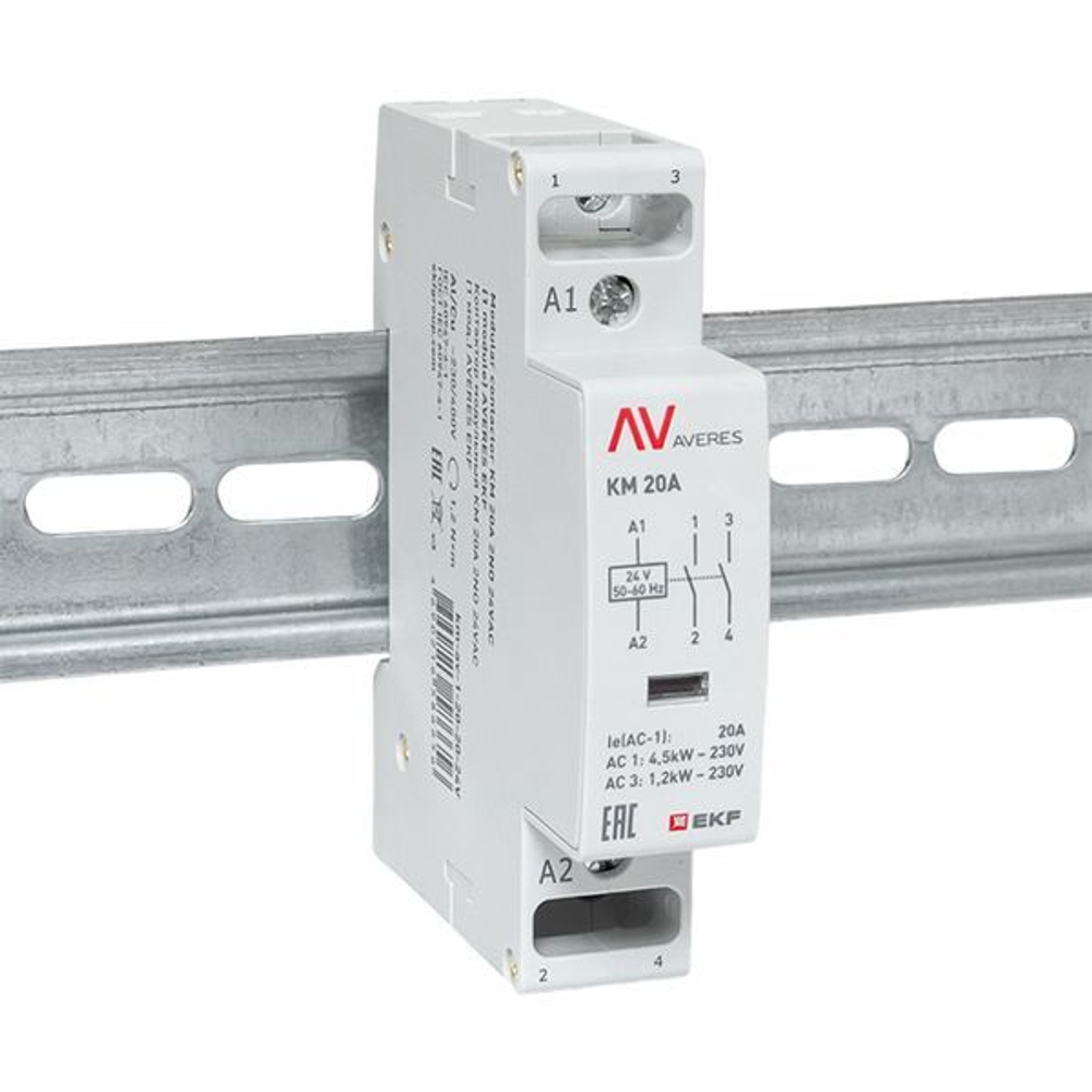 Контактор модульный EKF km-av-1-20-20-24V