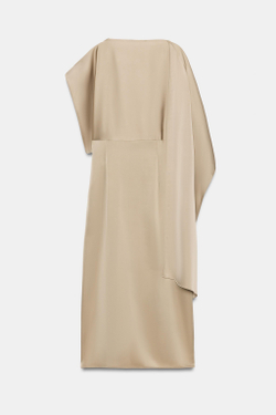 ZARA АТЛАСНОЕ ПЛАТЬЕ МИДИ С КЕЙПОМ, КАВА