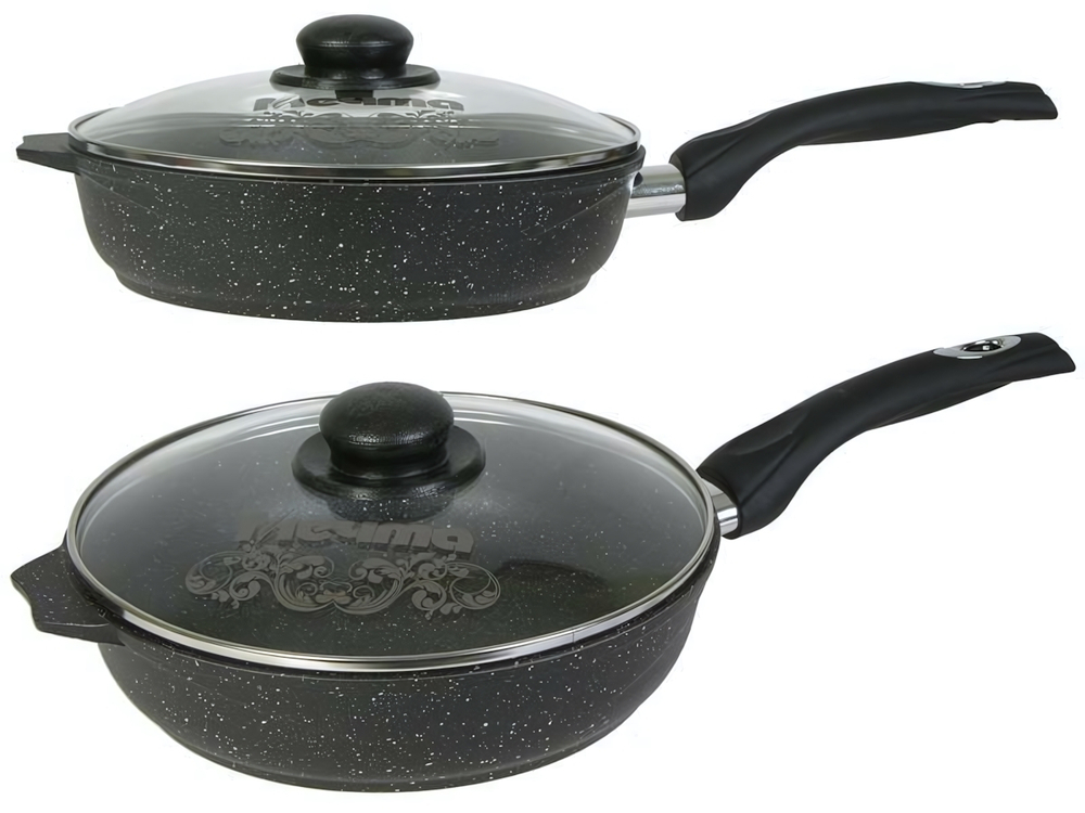 Сковорода 26см Гранит black с несъемной ручкой и стеклянной крышкой