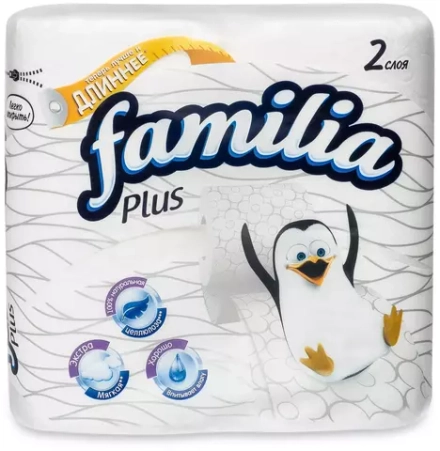 Туалетная бумага Familia Plus белая двухслойная 4 рул.