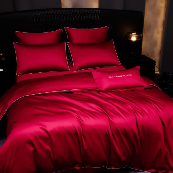 Комплект постельного белья на резинке Однотонный Сатин Премиум «Алый премиум»