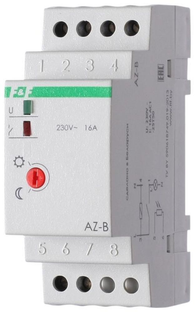 Фотореле AZ-B (выносной герметичный фотодатчик IP65 монтаж на DIN-рейке 2 модуля 230В 16А 1НО IP20)(аналог ФР-7Е) F&amp;F EA01.001.009